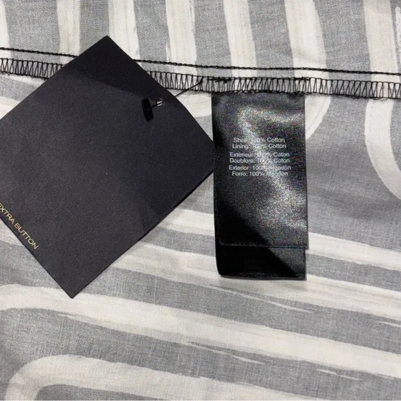 Donna Karan Black Cream Geometric Printed Midi Shirt Dress Buttons Down Size 16 - Picture 9 of 16